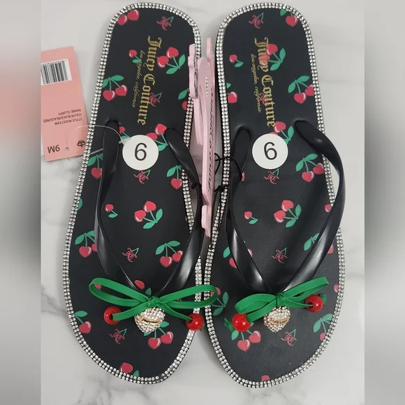 Juicy Couture Cherry Flip Flops with Rhinestone Trim  Size 9 (38/39) - Picture 5 of 14